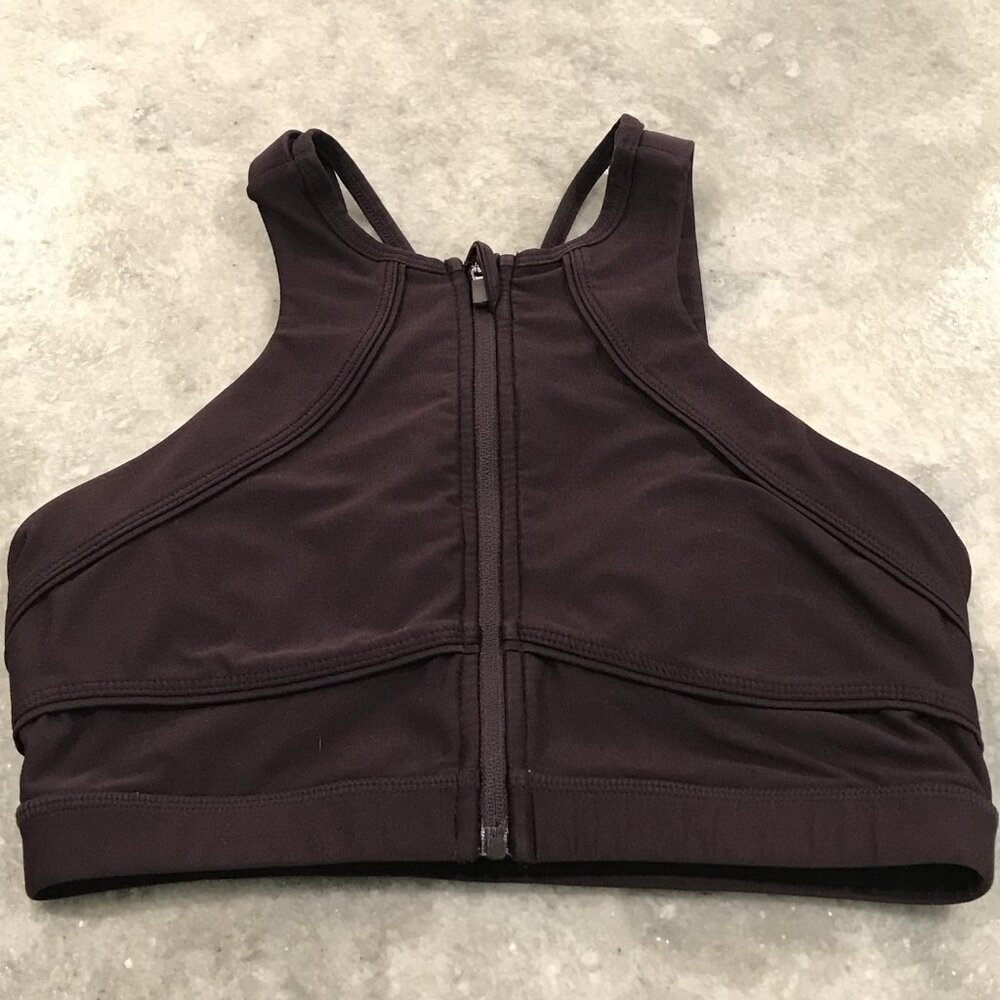 Mondetta Sports Bra Womens Medium Purple Front Zip Strappy High Neck Activewear